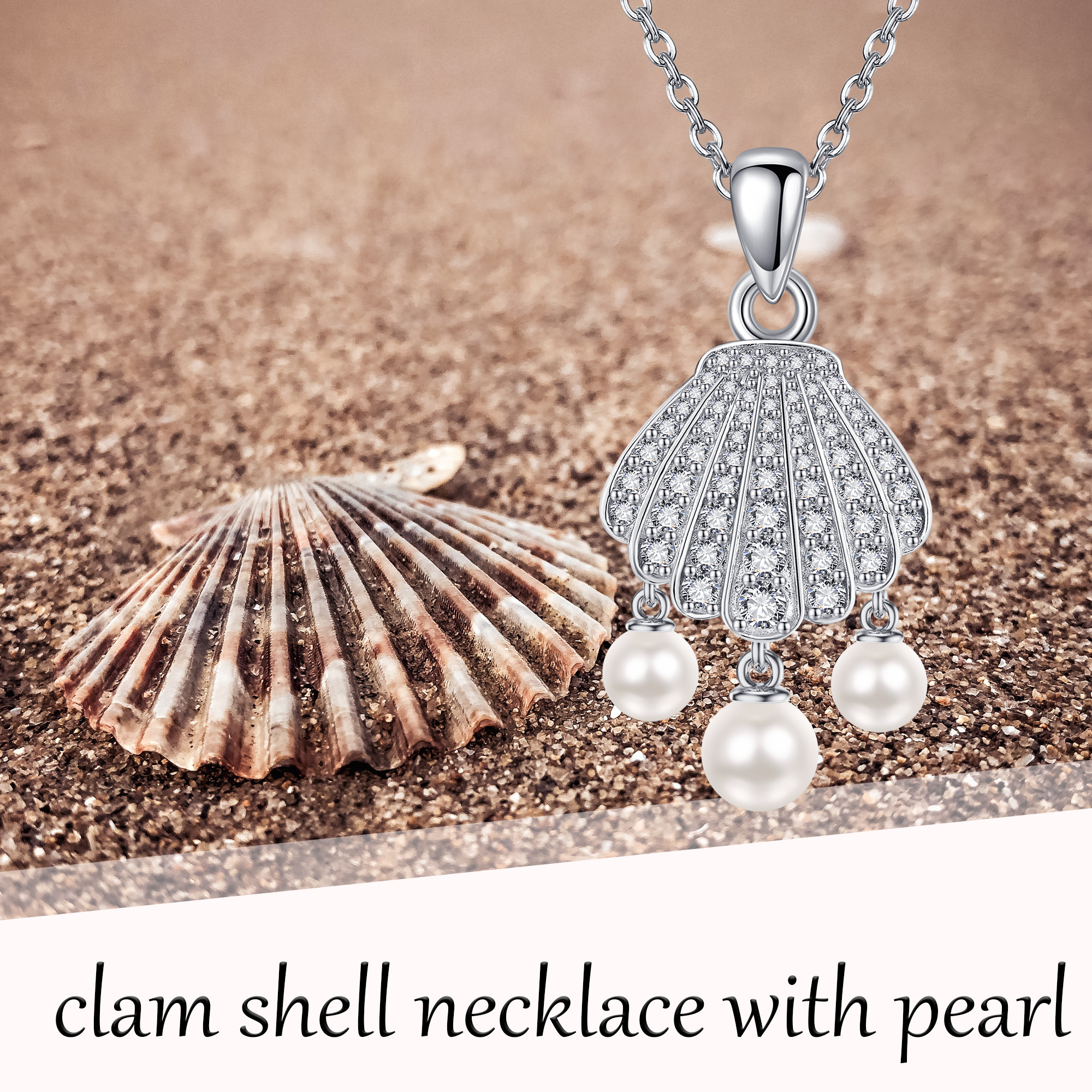 925 Sterling Silver Clam Shell Necklace with Pearl, Unisex Gift